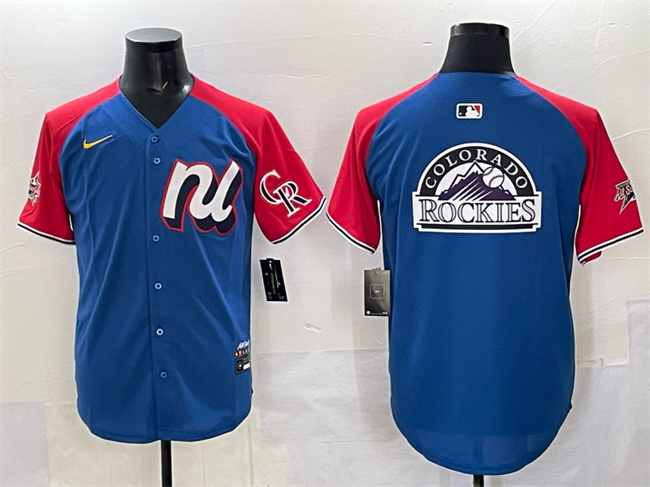 Men's National League Colorado Rockies Team Big Logo Blue/Red Alternate 2025 All-Star Edition Limited Stitched Baseball Jersey
